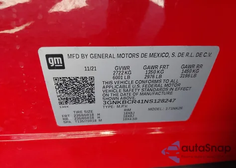 2022 Chevrolet Blazer Fwd 2Lt из США, поврежденный, VIN 3GNKBCR41NS128247